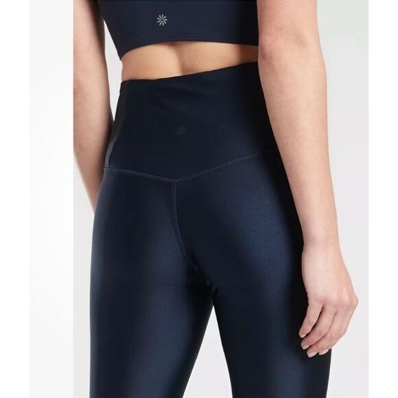 Athleta Elation Shine Tight Navy Blue Womens Size Small Metallic Leggings Gym - Picture 2 of 7